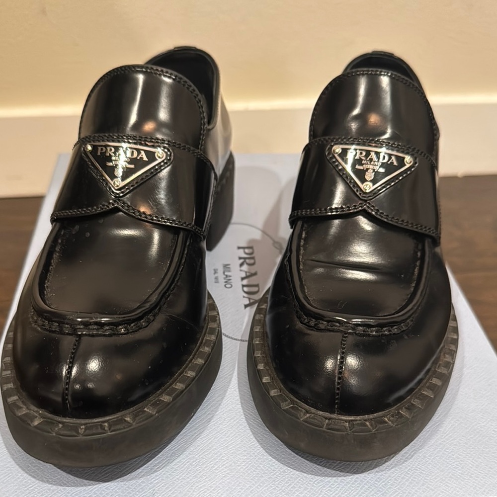 Prada Women’s Black Leather Loafer Shoes